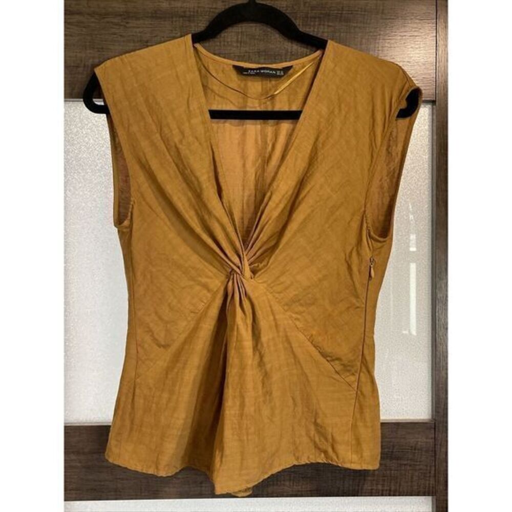 Zara‎ Women's Size XSmall Twist Front Tank Top Blouse Sleeveless Mustard Yellow